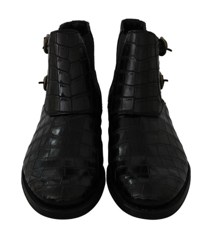 Black Crocodile Leather Derby Boots Shoes Dolce & Gabbana