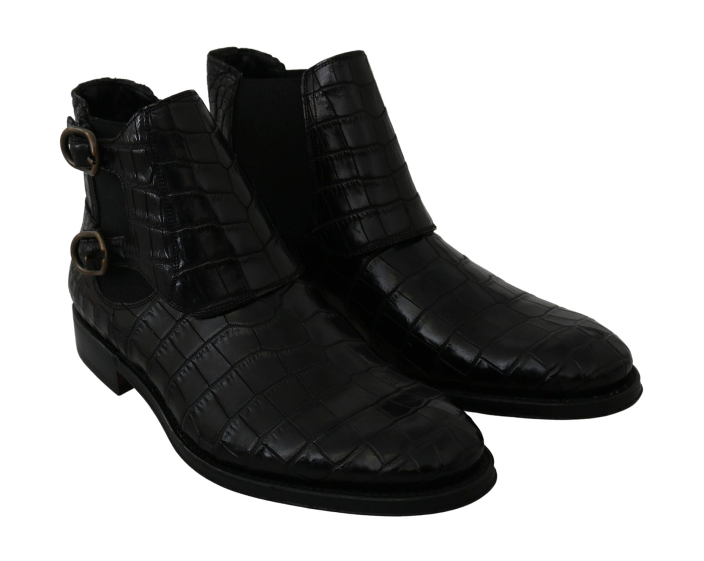 Black Crocodile Leather Derby Boots Shoes Dolce & Gabbana