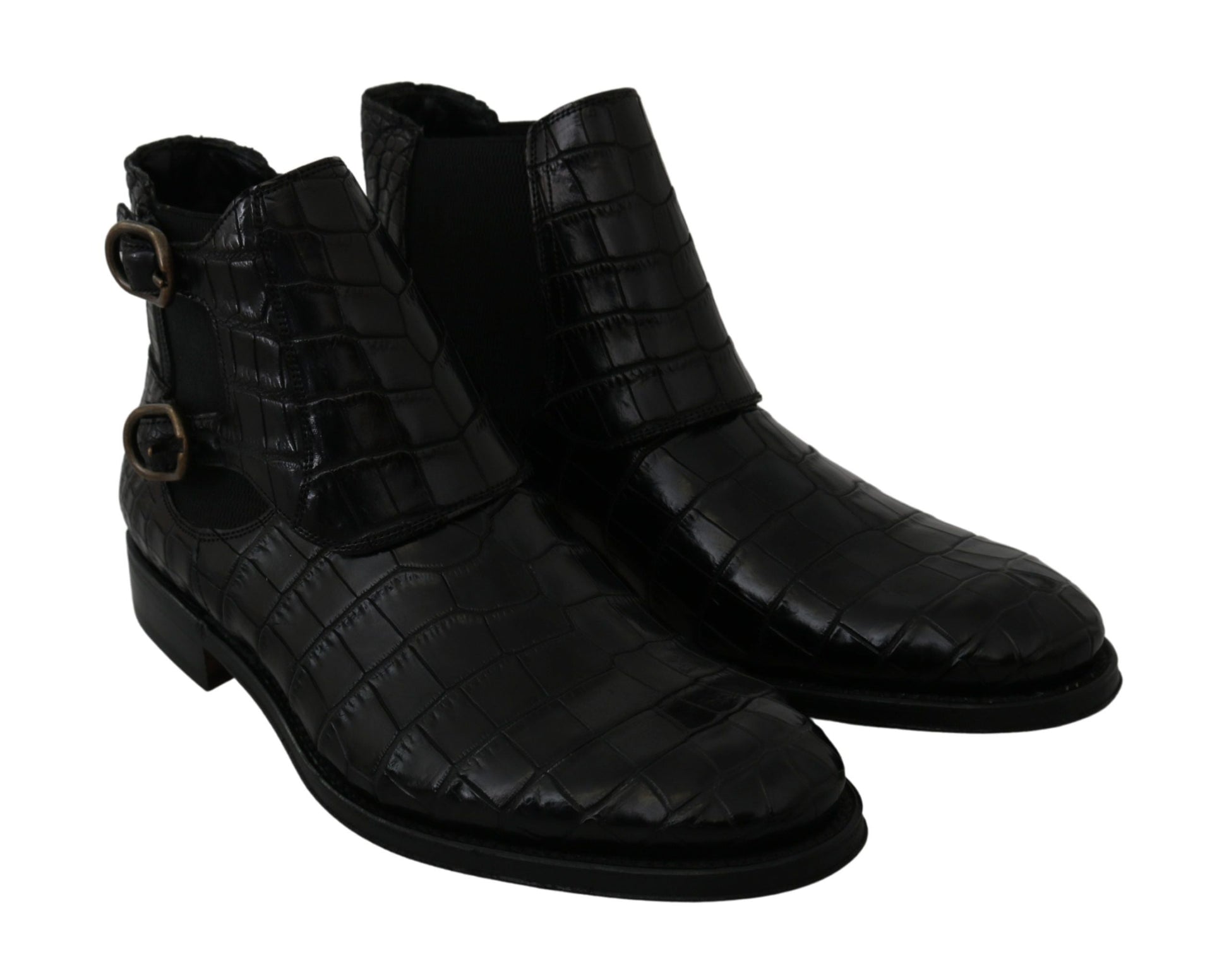 Black Crocodile Leather Derby Boots Shoes Dolce & Gabbana