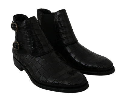 Black Crocodile Leather Derby Boots Shoes Dolce & Gabbana