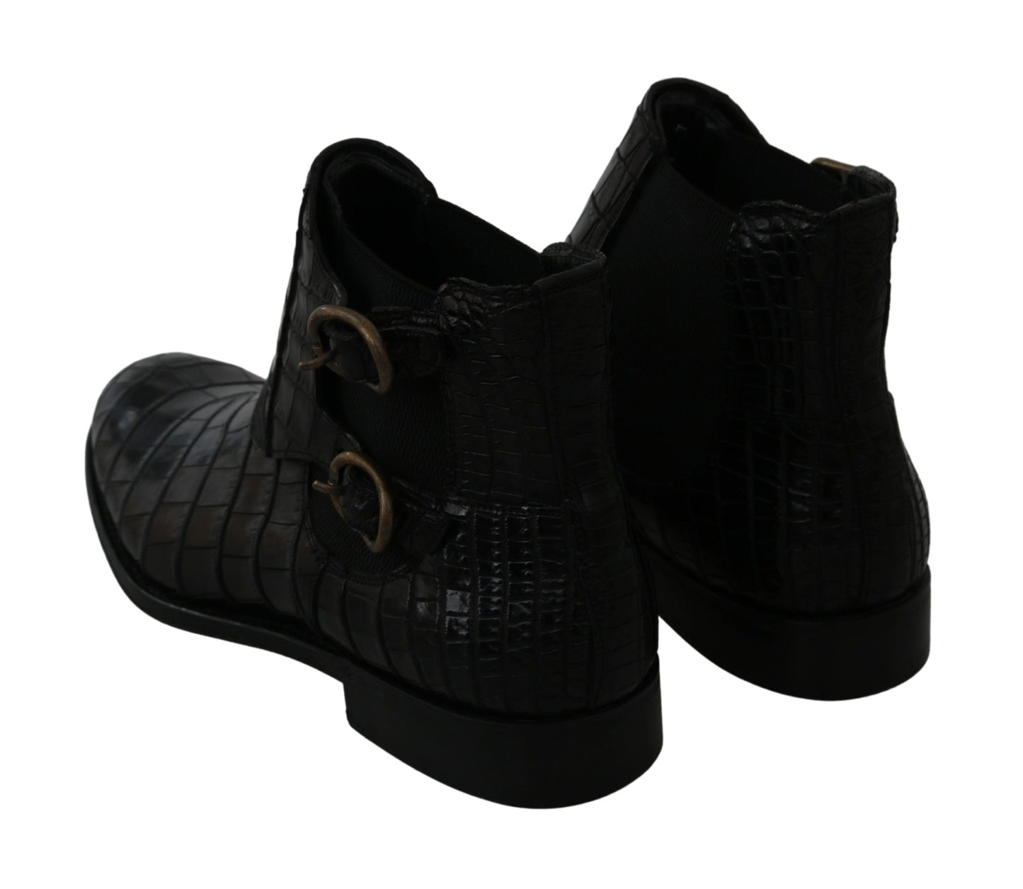 Black Crocodile Leather Derby Boots Shoes Dolce & Gabbana