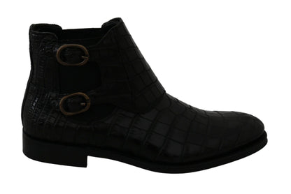 Black Crocodile Leather Derby Boots Shoes Dolce & Gabbana