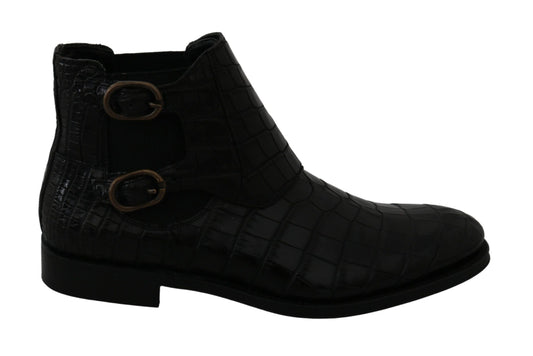 Black Crocodile Leather Derby Boots Shoes Dolce & Gabbana