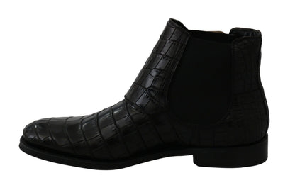 Black Crocodile Leather Derby Boots Shoes Dolce & Gabbana