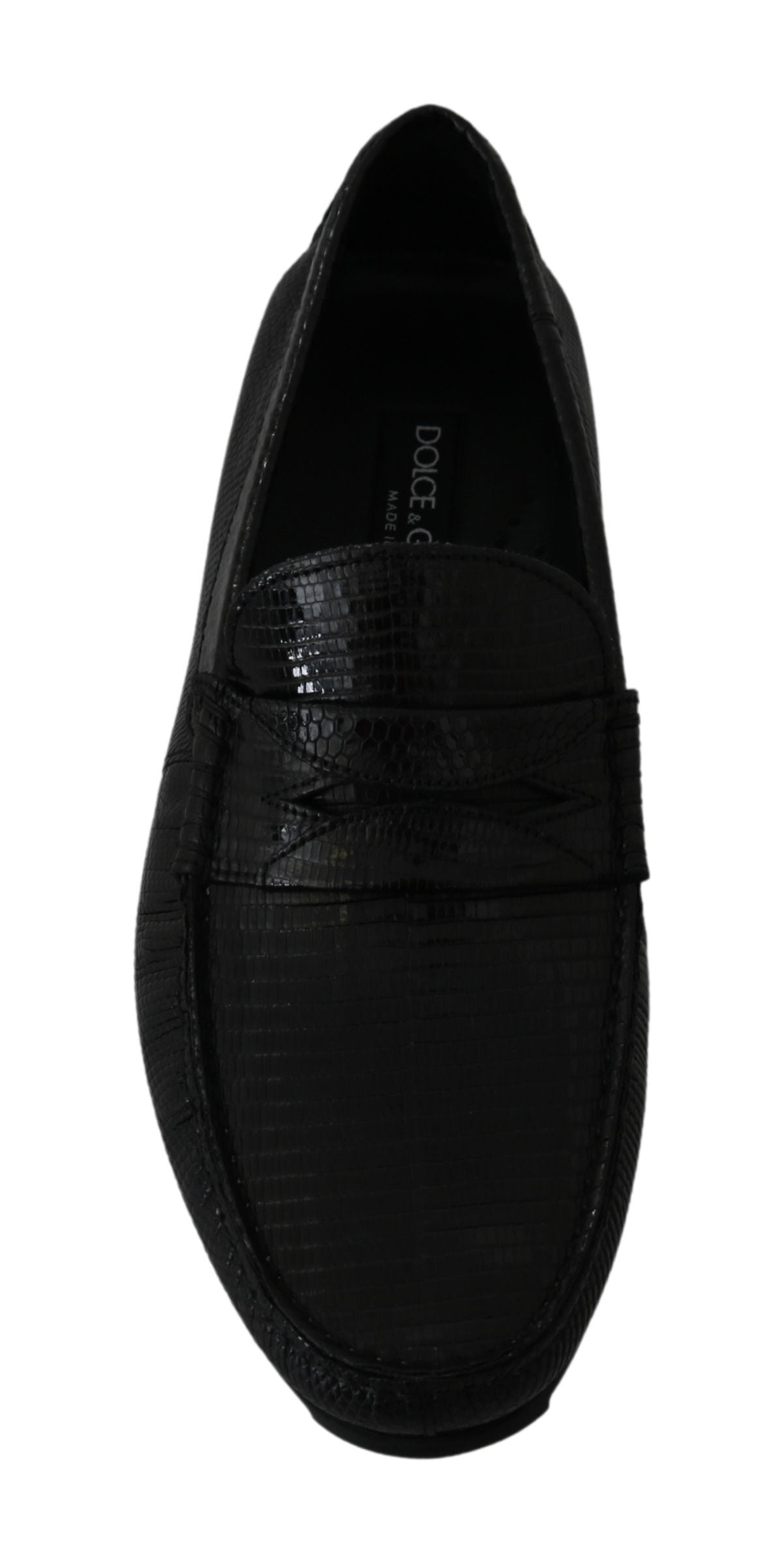 Black Lizard Leather Flat Loafers Shoes Dolce & Gabbana