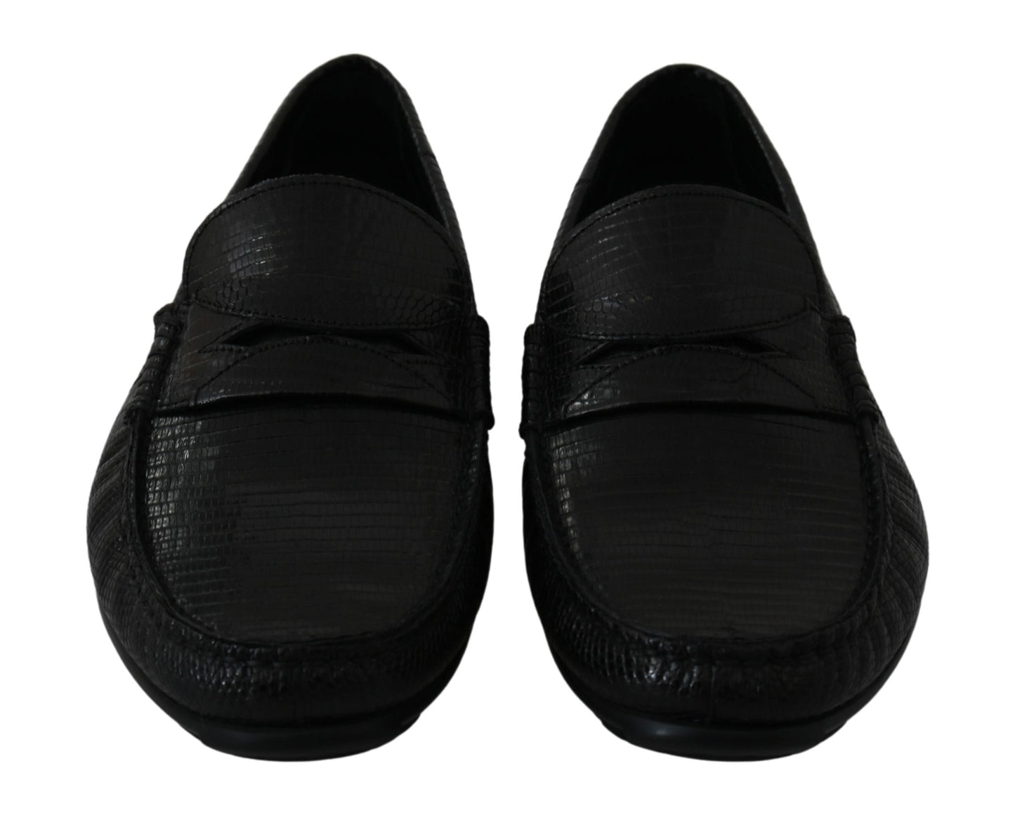 Black Lizard Leather Flat Loafers Shoes Dolce & Gabbana