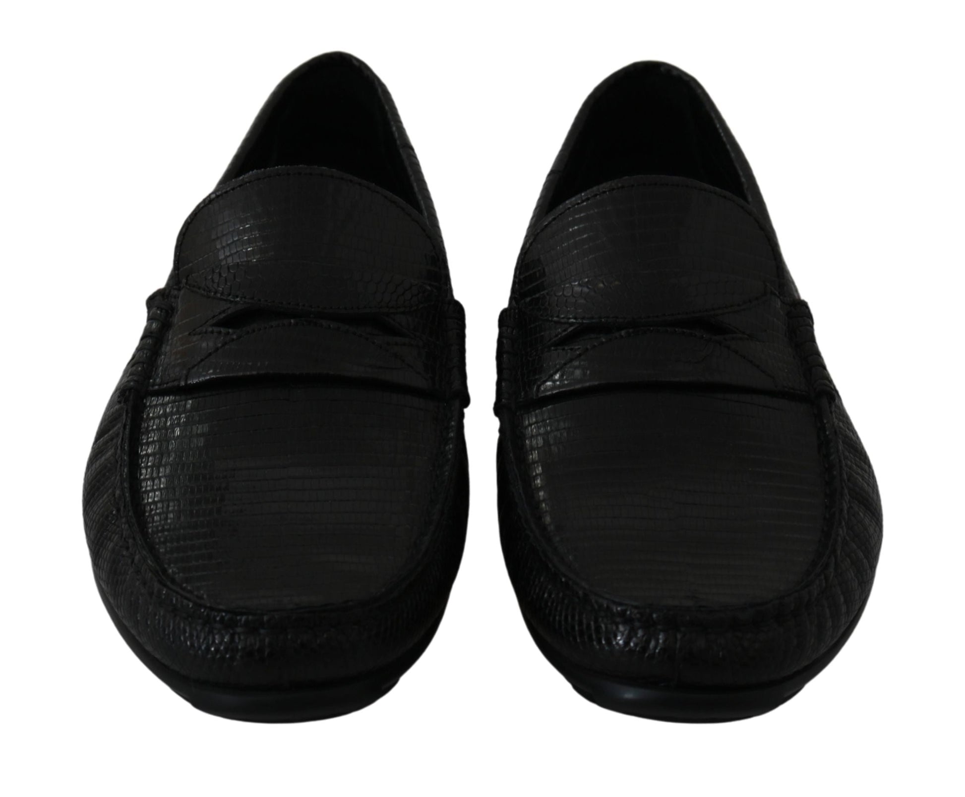 Black Lizard Leather Flat Loafers Shoes Dolce & Gabbana