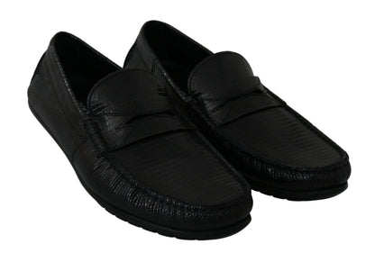 Black Lizard Leather Flat Loafers Shoes Dolce & Gabbana