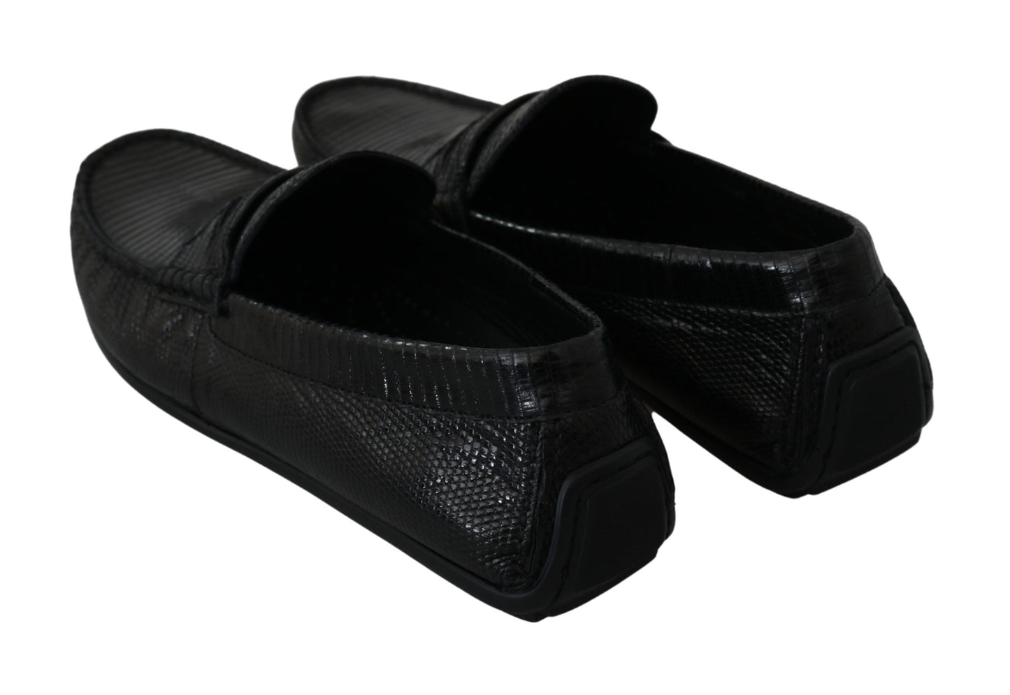 Black Lizard Leather Flat Loafers Shoes Dolce & Gabbana