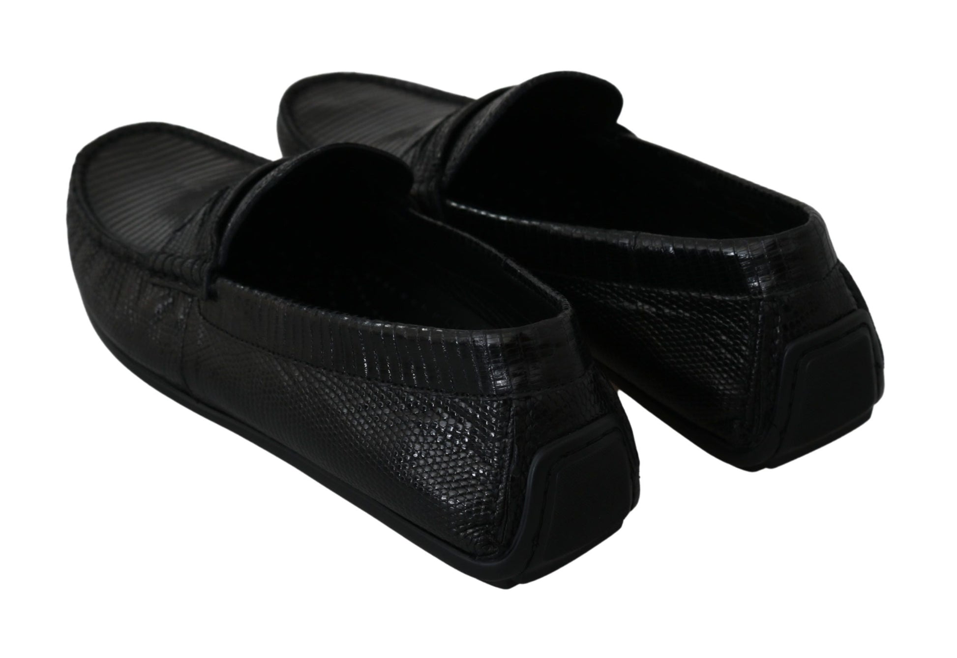 Black Lizard Leather Flat Loafers Shoes Dolce & Gabbana