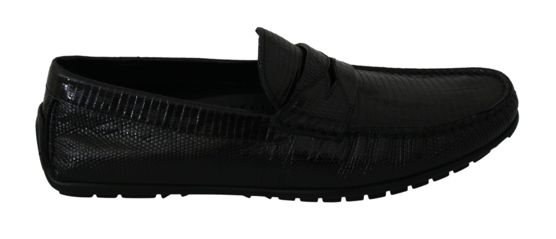 Black Lizard Leather Flat Loafers Shoes Dolce & Gabbana
