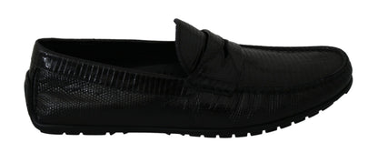 Black Lizard Leather Flat Loafers Shoes Dolce & Gabbana