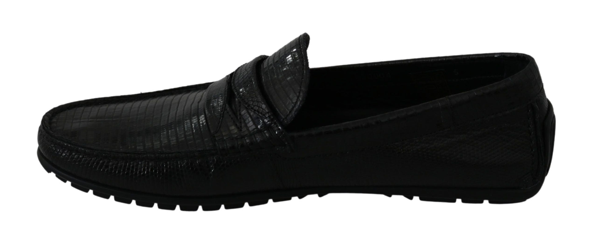Black Lizard Leather Flat Loafers Shoes Dolce & Gabbana