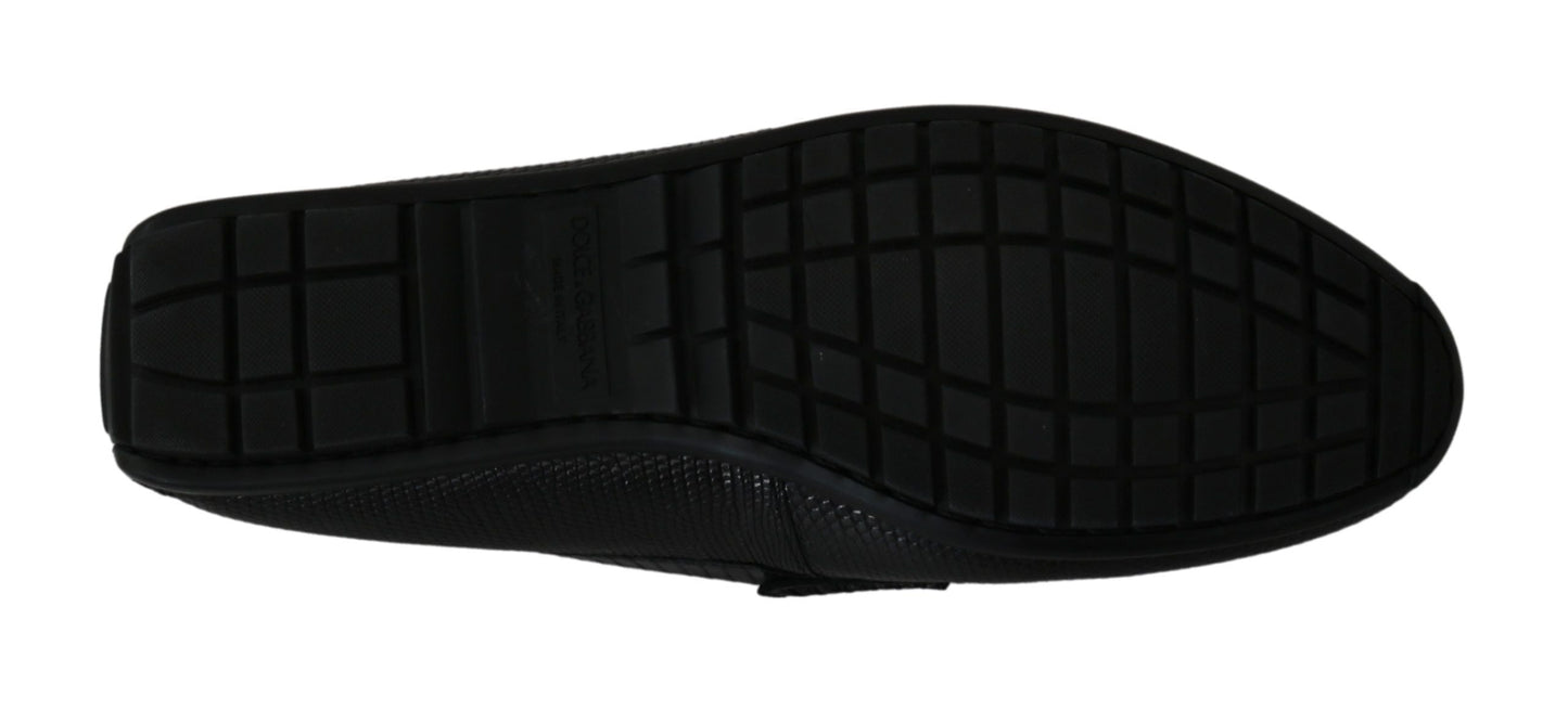 Black Lizard Leather Flat Loafers Shoes Dolce & Gabbana