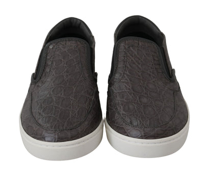 Gray Leather Flat Caiman Mens Loafers Shoes Dolce & Gabbana