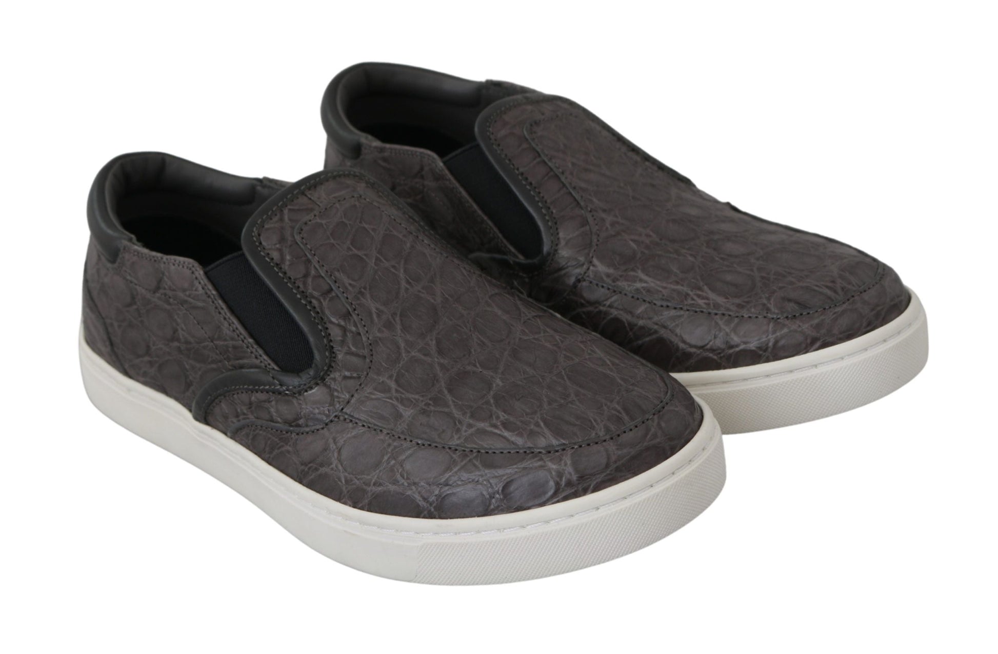 Gray Leather Flat Caiman Mens Loafers Shoes Dolce & Gabbana
