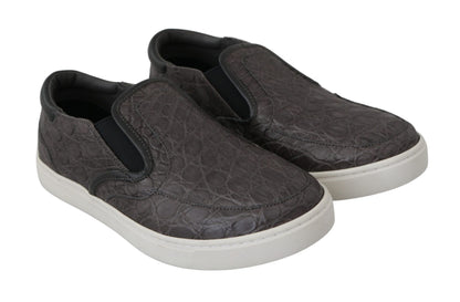 Gray Leather Flat Caiman Mens Loafers Shoes Dolce & Gabbana