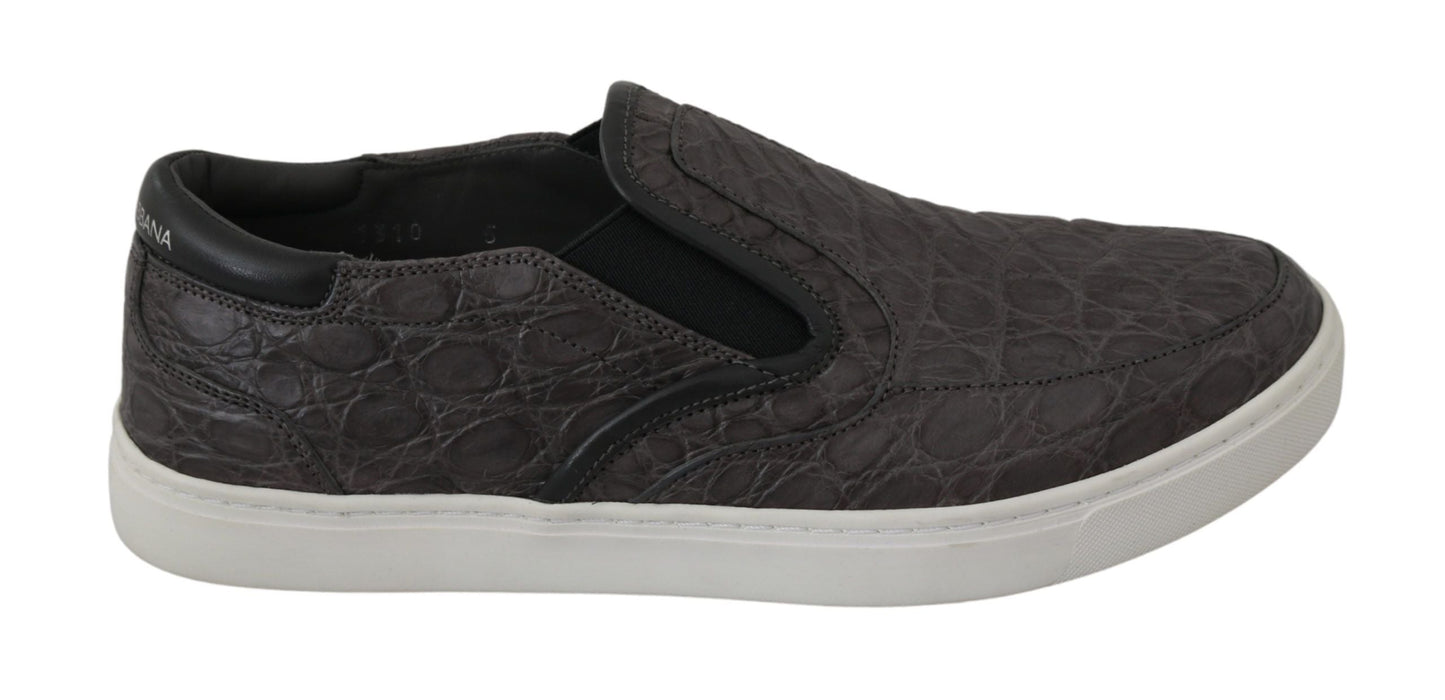 Gray Leather Flat Caiman Mens Loafers Shoes Dolce & Gabbana