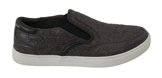 Gray Leather Flat Caiman Mens Loafers Shoes Dolce & Gabbana