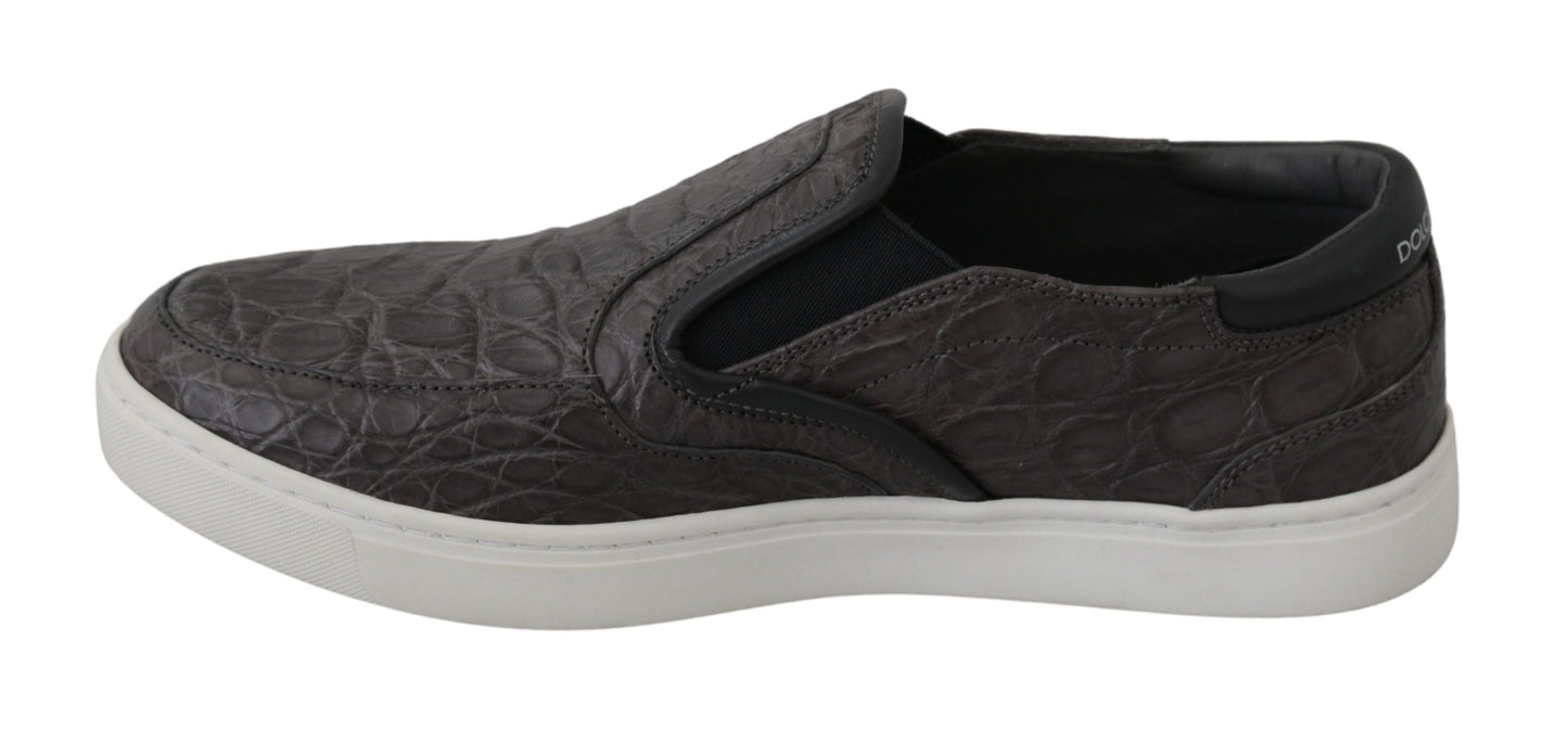Gray Leather Flat Caiman Mens Loafers Shoes Dolce & Gabbana
