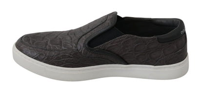 Gray Leather Flat Caiman Mens Loafers Shoes Dolce & Gabbana