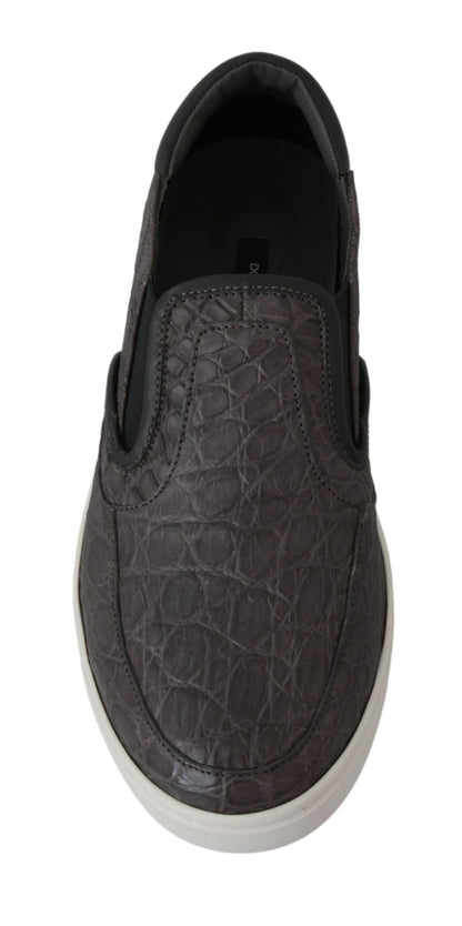 Gray Leather Flat Caiman Mens Loafers Shoes Dolce & Gabbana