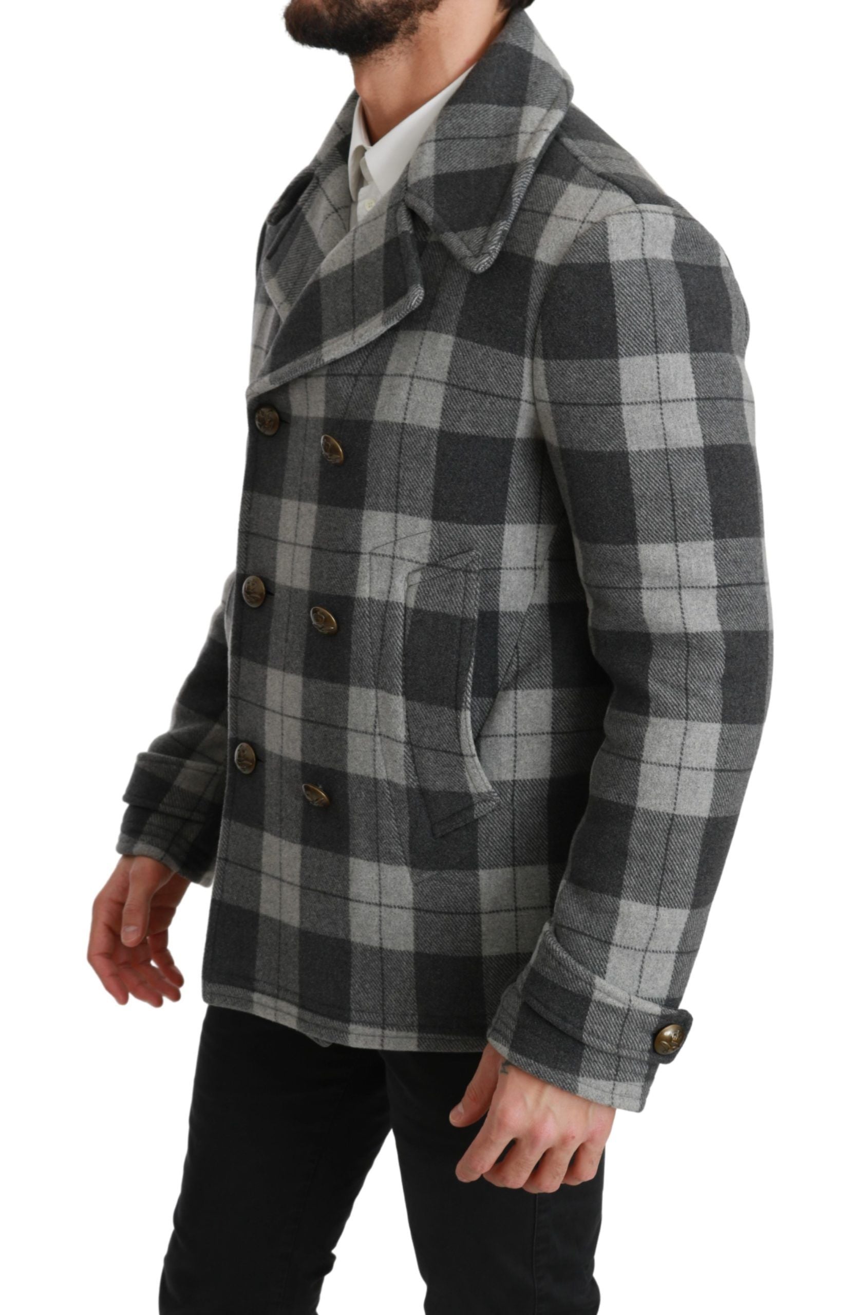 Gray Check Wool Cashmere Coat Jacket Dolce & Gabbana