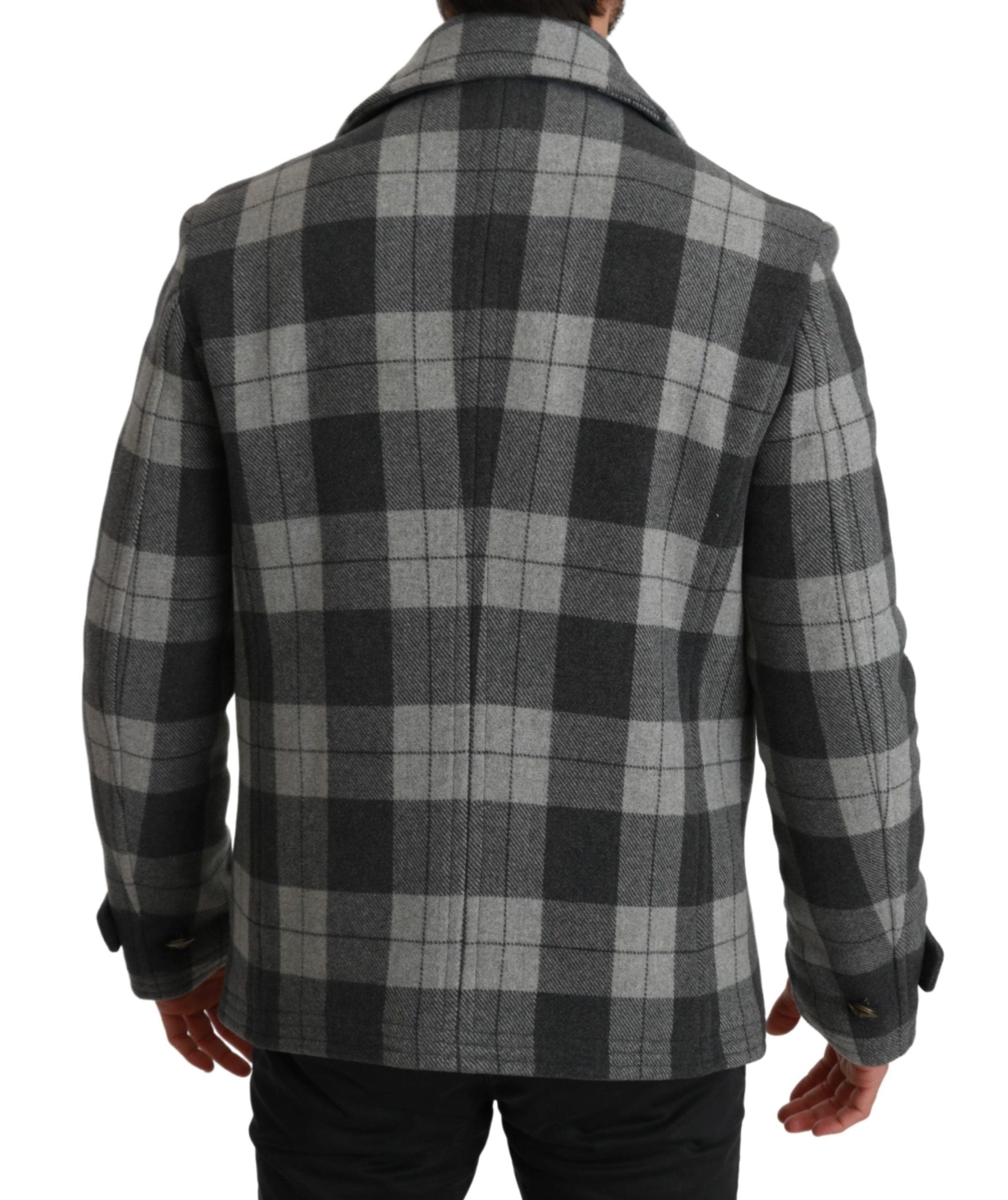 Gray Check Wool Cashmere Coat Jacket Dolce & Gabbana