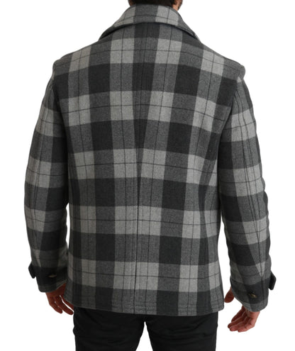Gray Check Wool Cashmere Coat Jacket Dolce & Gabbana