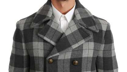Gray Check Wool Cashmere Coat Jacket Dolce & Gabbana