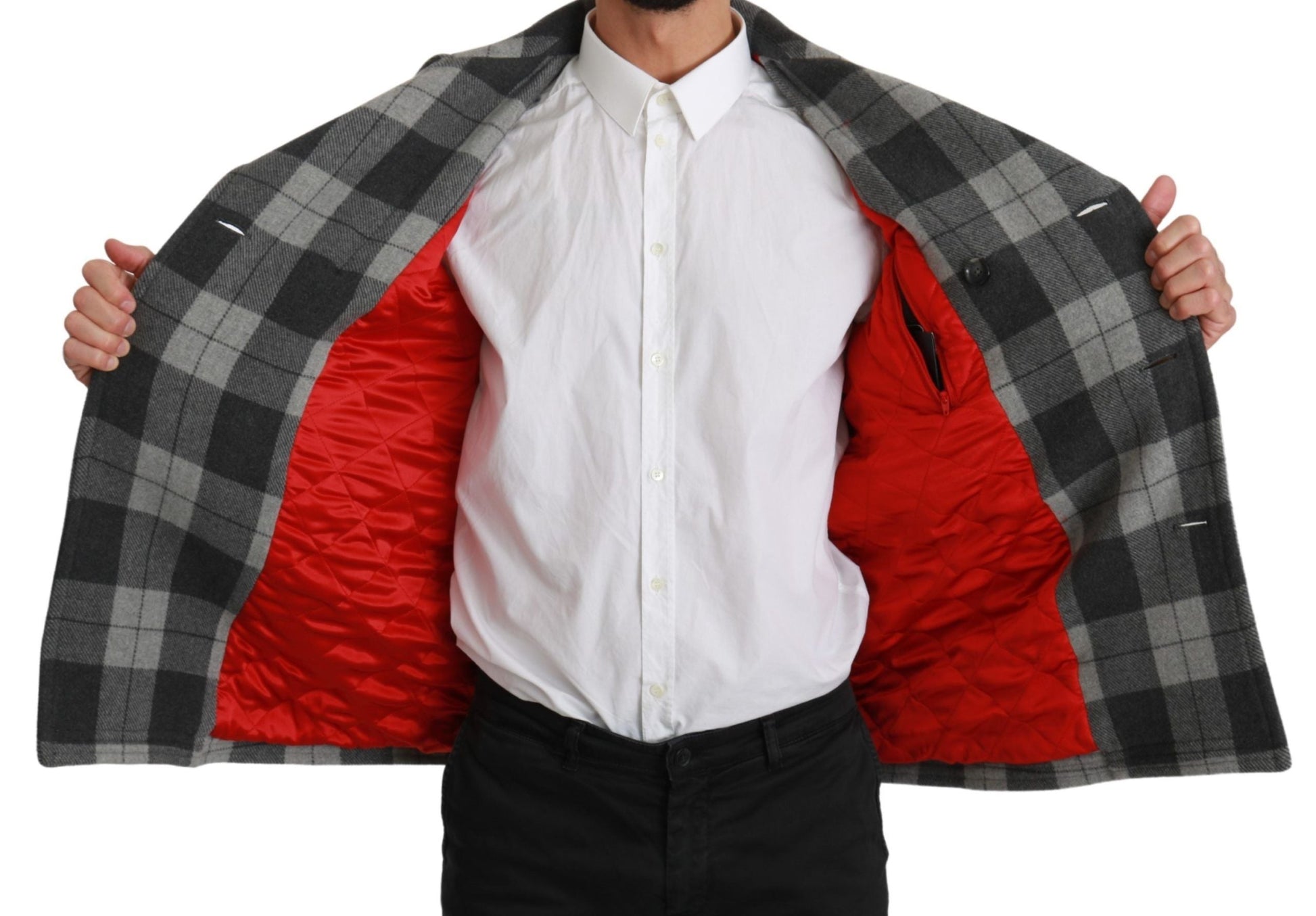 Gray Check Wool Cashmere Coat Jacket Dolce & Gabbana