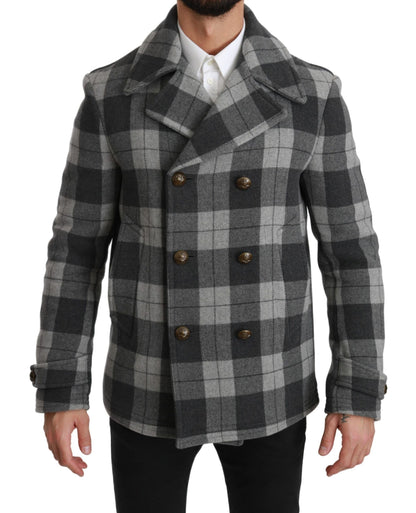 Gray Check Wool Cashmere Coat Jacket Dolce & Gabbana