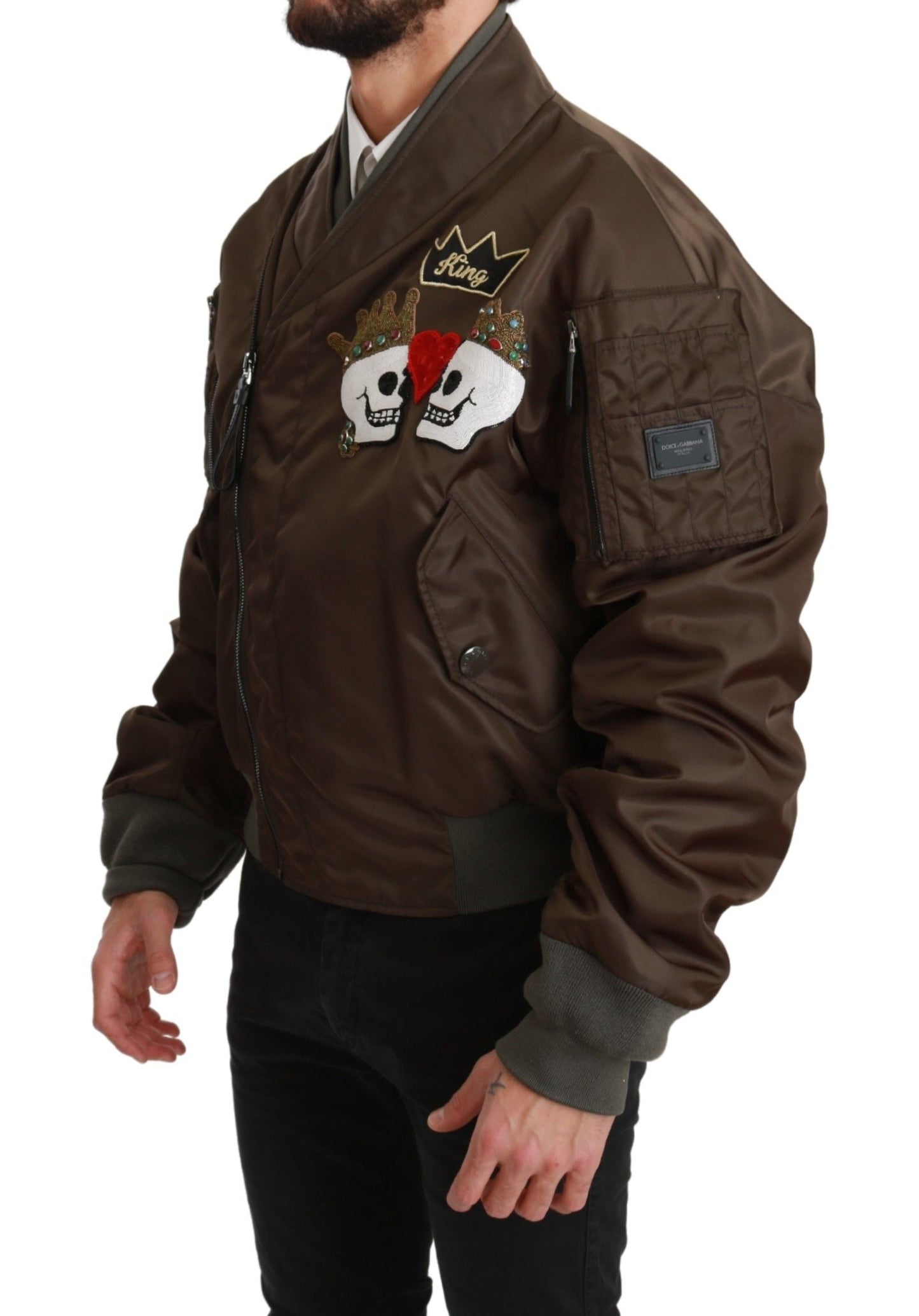 Brown Beaded Crown Skull Logo Jacket Dolce & Gabbana