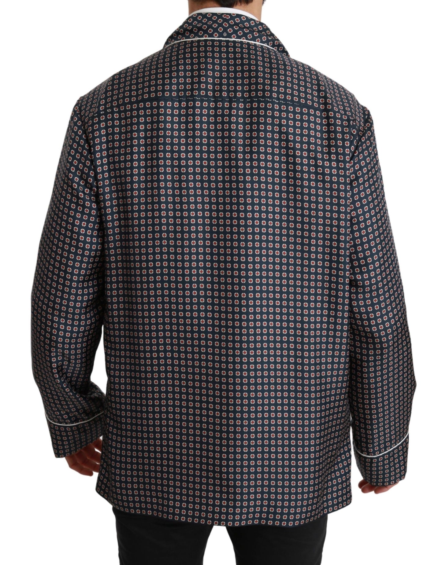 Navy Blue Patterned Double Breasted Coat Jacket Dolce & Gabbana