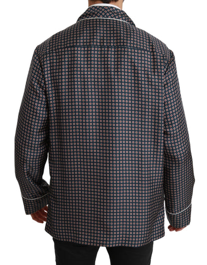 Navy Blue Patterned Double Breasted Coat Jacket Dolce & Gabbana