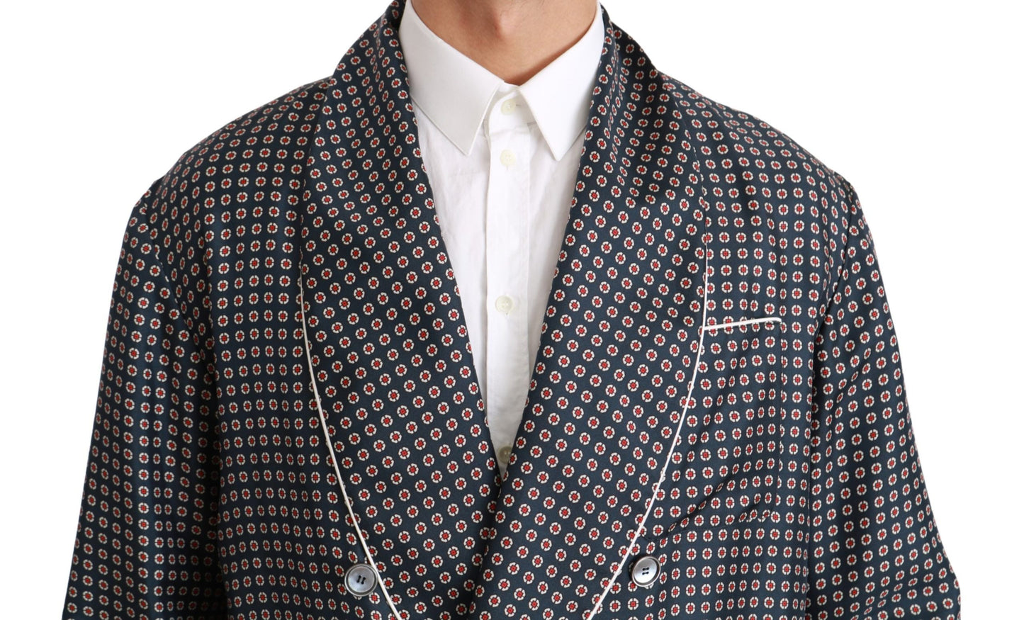 Navy Blue Patterned Double Breasted Coat Jacket Dolce & Gabbana