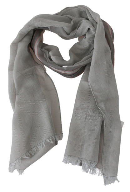 Gray Fringe Neck Wrap Cotton Scarf Costume National