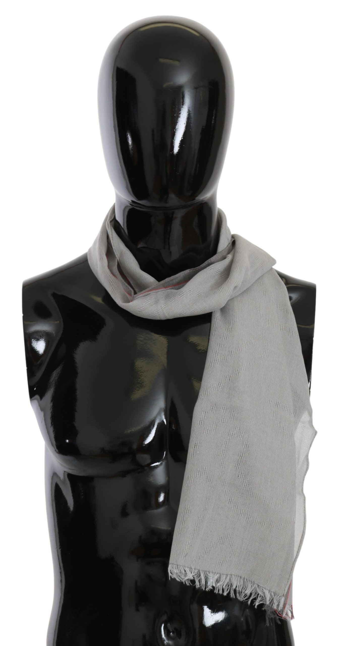 Gray Fringe Neck Wrap Cotton Scarf Costume National
