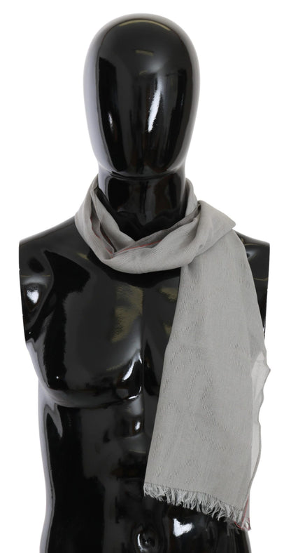 Gray Fringe Neck Wrap Cotton Scarf Costume National
