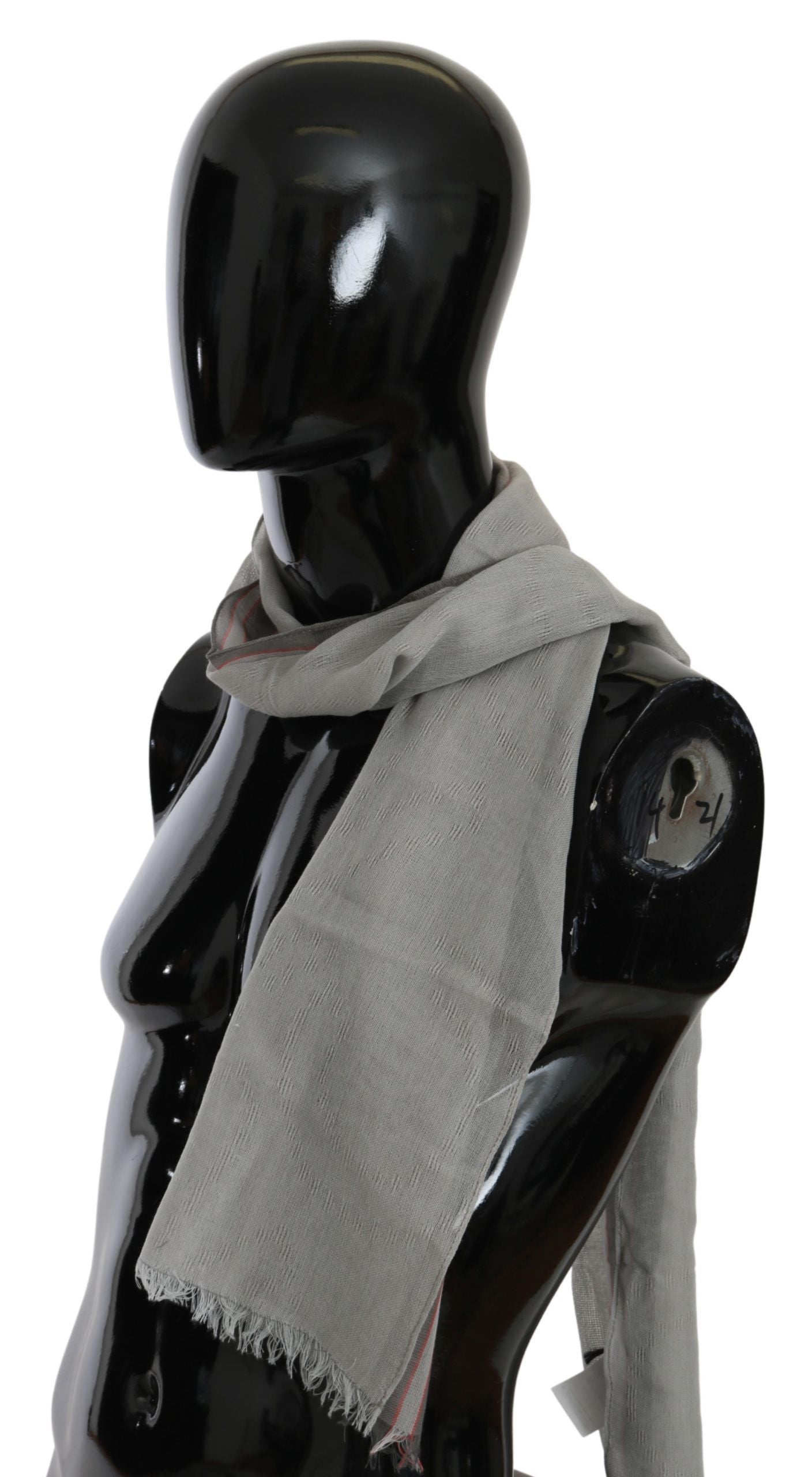Gray Fringe Neck Wrap Cotton Scarf Costume National