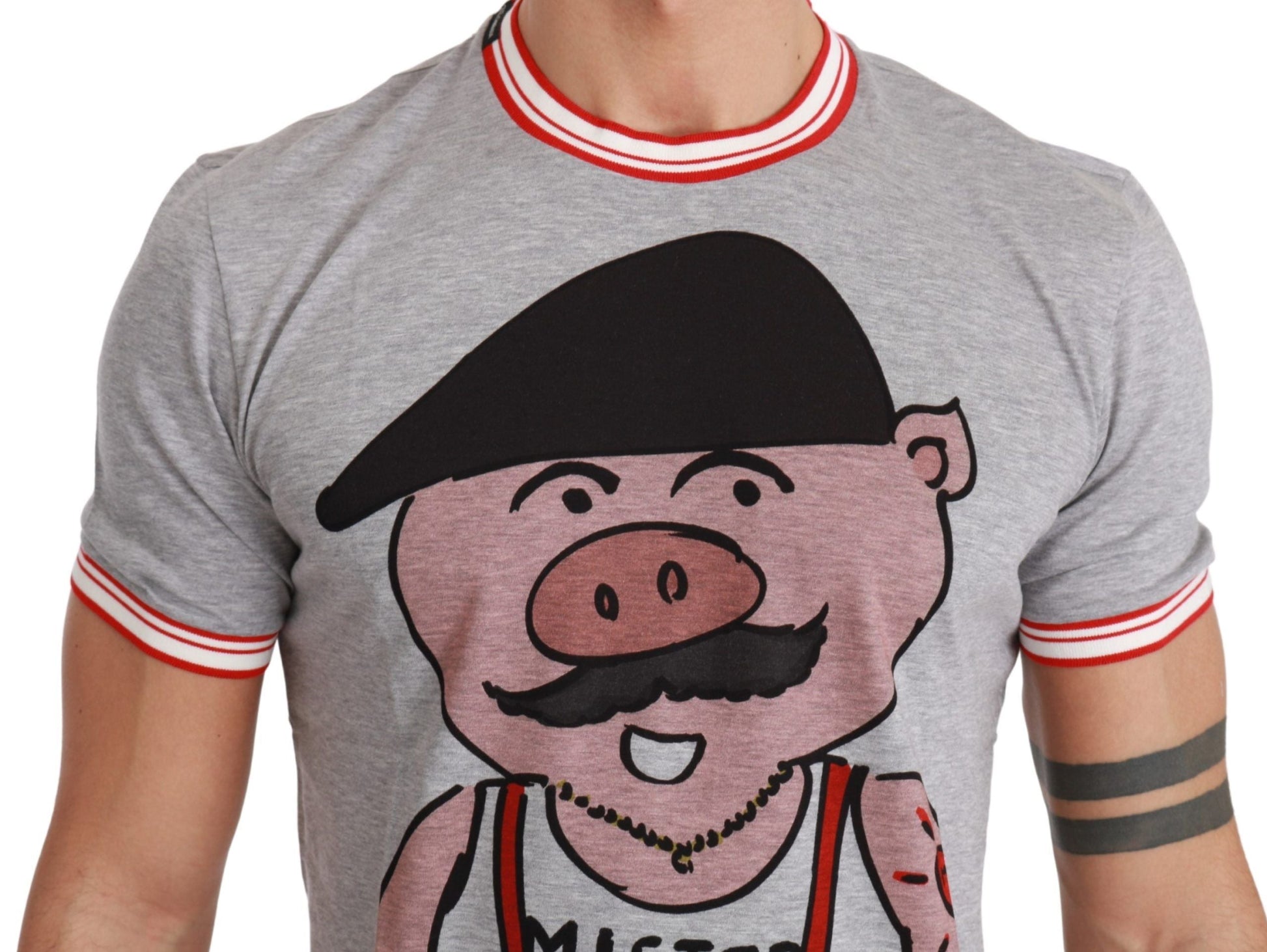 Gray Cotton Top 2019 Year of the Pig T-shirt Dolce & Gabbana