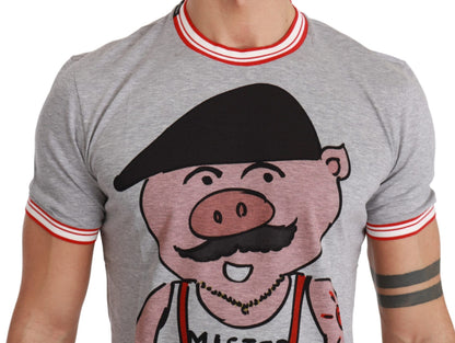 Gray Cotton Top 2019 Year of the Pig T-shirt Dolce & Gabbana