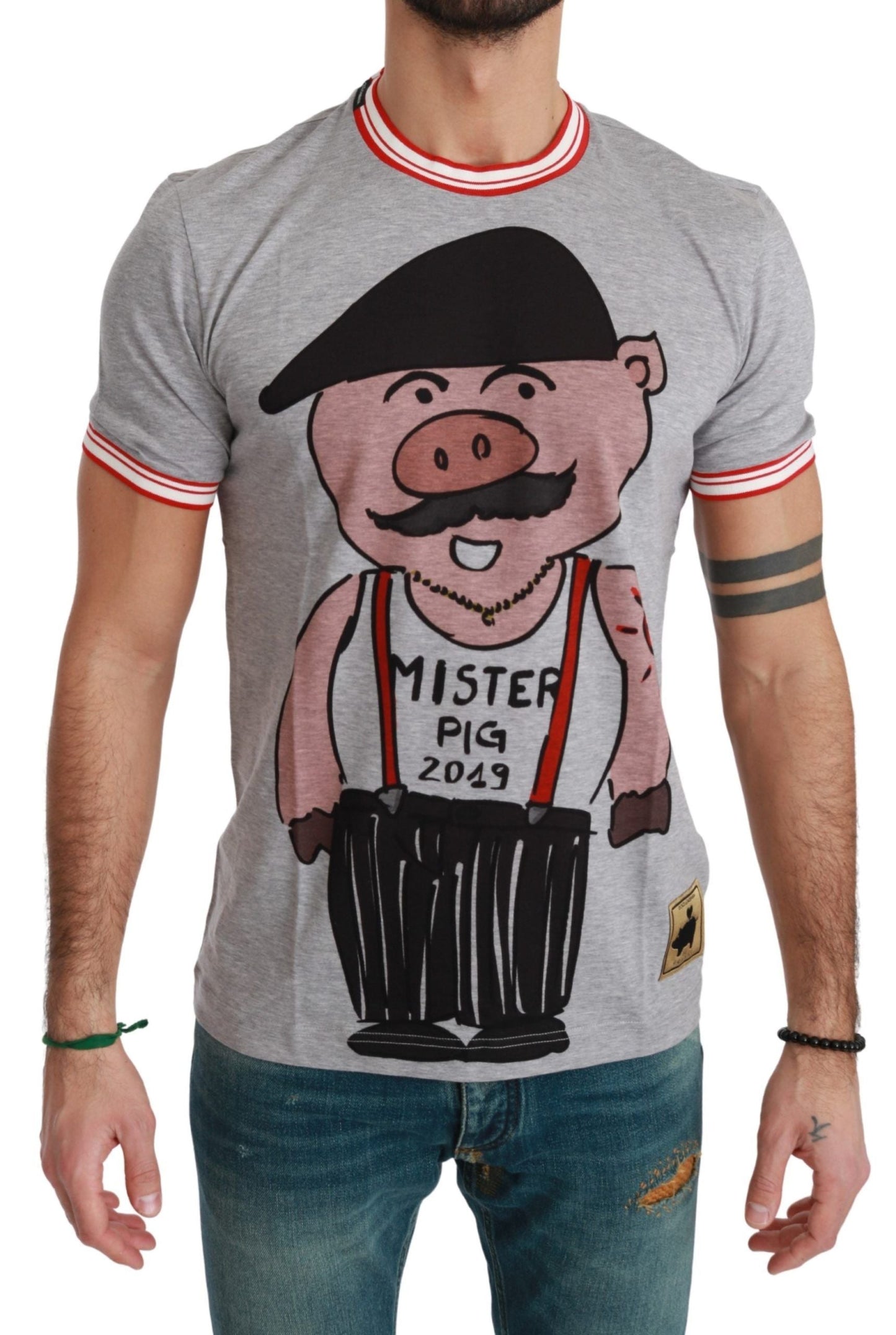 Gray Cotton Top 2019 Year of the Pig T-shirt Dolce & Gabbana