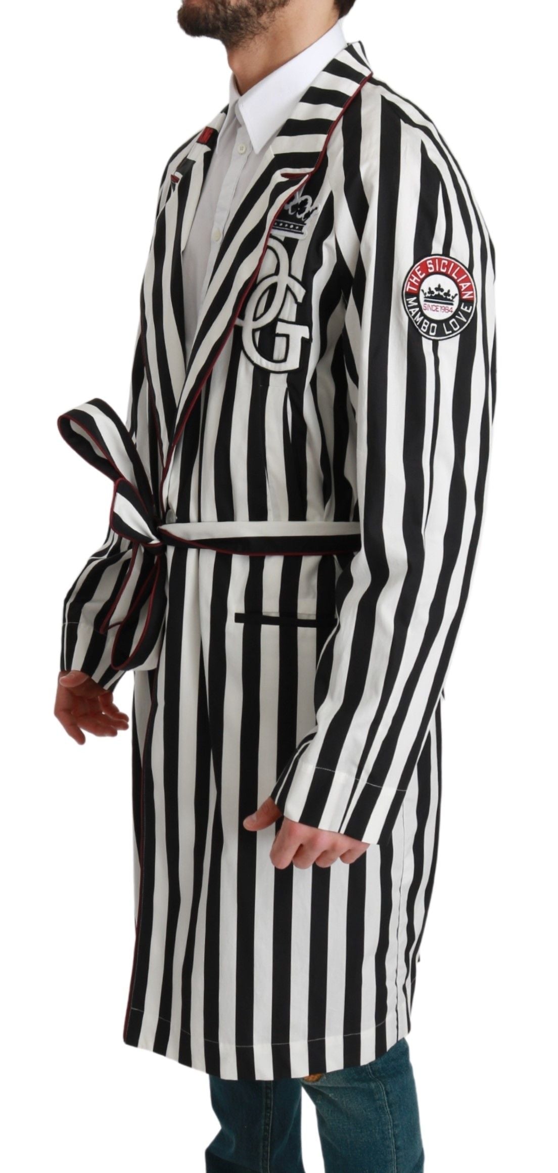 Black Coat Nightgown  White Cotton Robe Dolce & Gabbana