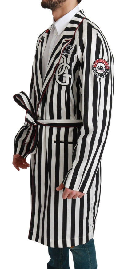 Black Coat Nightgown  White Cotton Robe Dolce & Gabbana