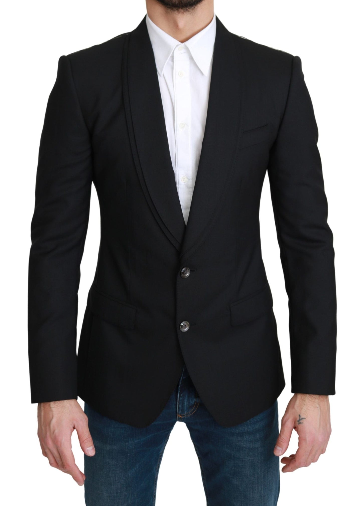 Black Single Breasted Formal Wool Blazer Dolce & Gabbana