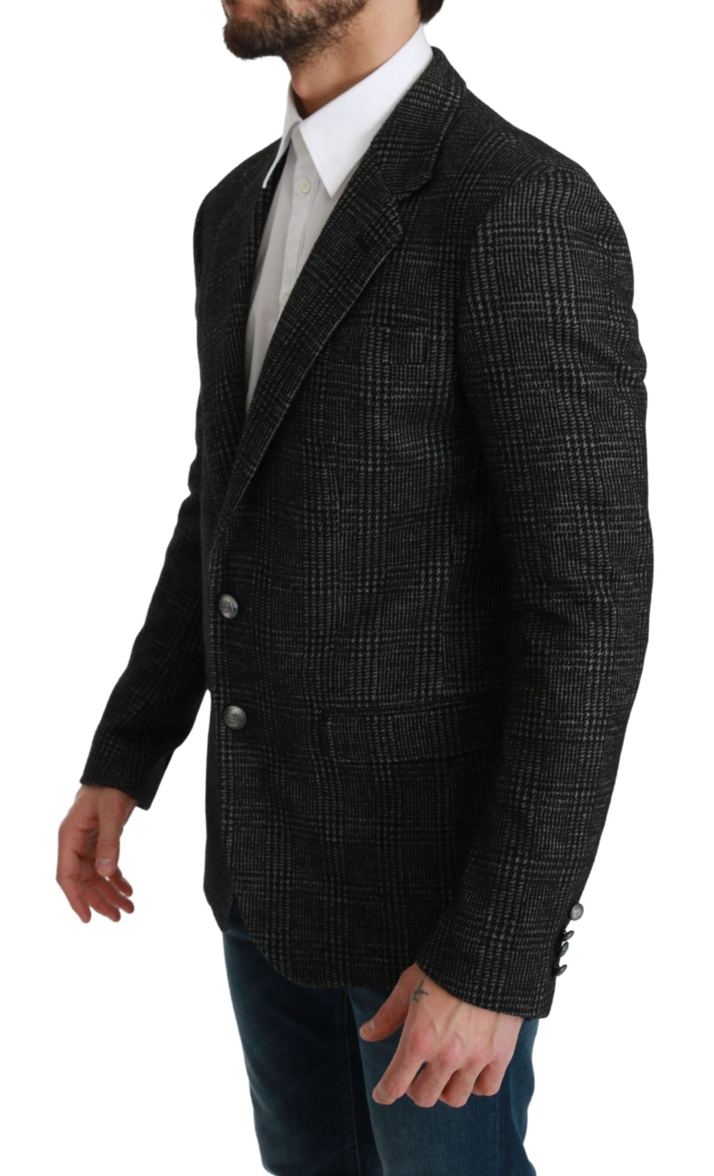 Gray Plaid Check Slim Fit Jacket Blazer Dolce & Gabbana