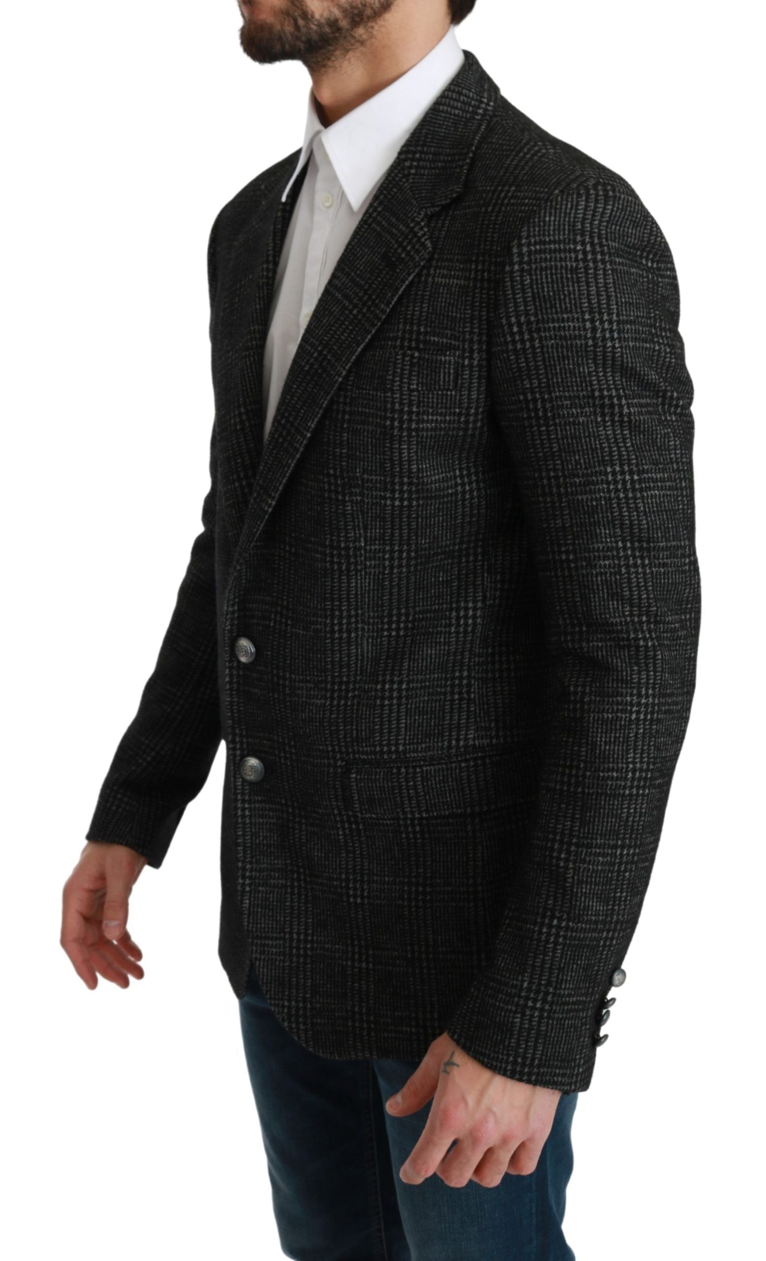 Gray Plaid Check Slim Fit Jacket Blazer Dolce & Gabbana