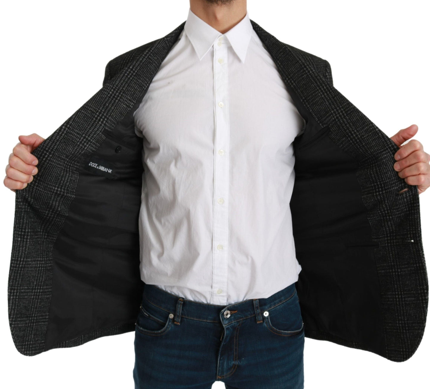 Gray Plaid Check Slim Fit Jacket Blazer Dolce & Gabbana