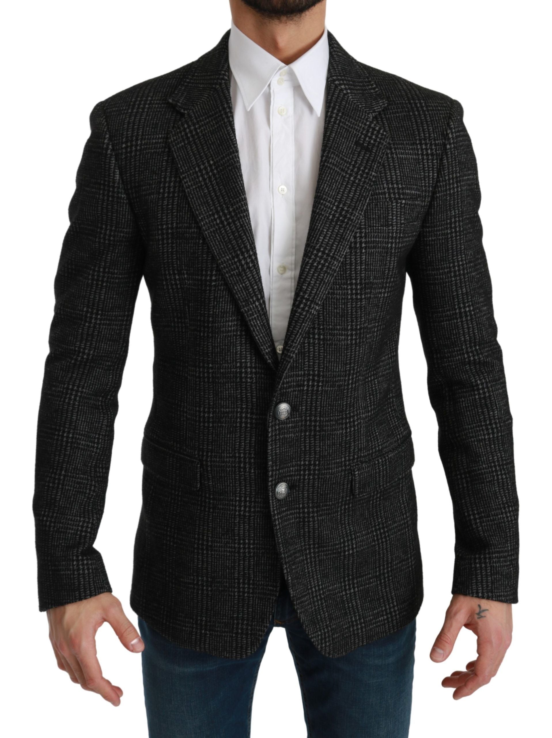 Gray Plaid Check Slim Fit Jacket Blazer Dolce & Gabbana